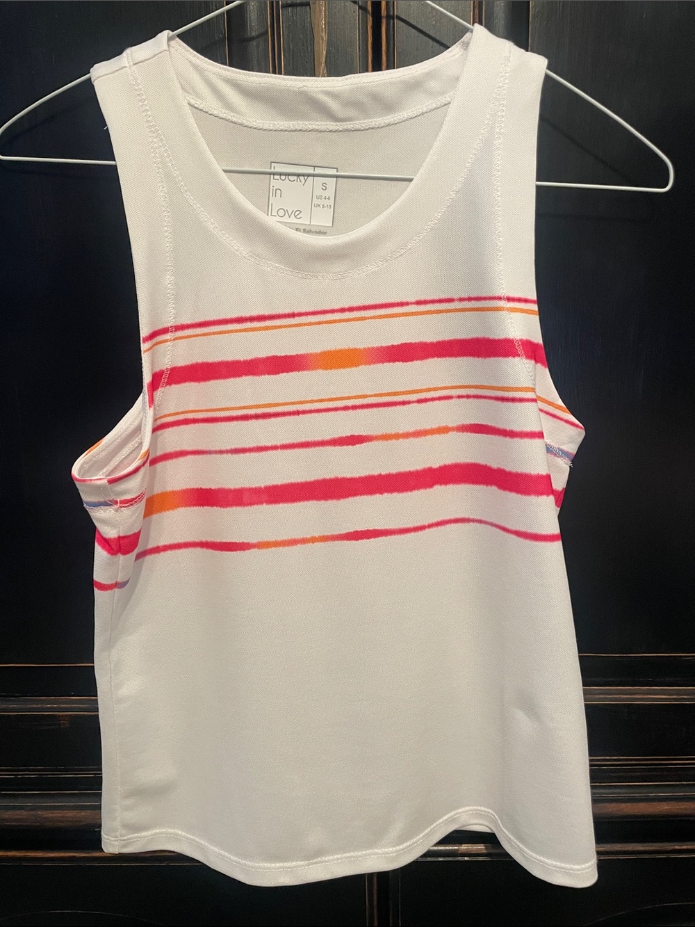 Lucky in Love White Tank with Pink and Orange Stripes